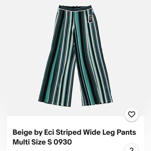 BEIGE BY ECI Striped Wide-Leg Pants in Teal and Black